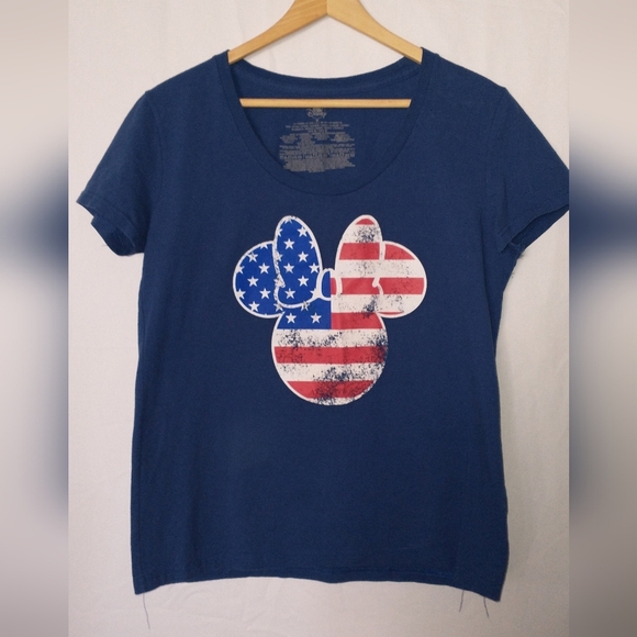 Disney Minnie Mouse 4th Of July Blue T-Shirt with American Flag M - Picture 1 of 3